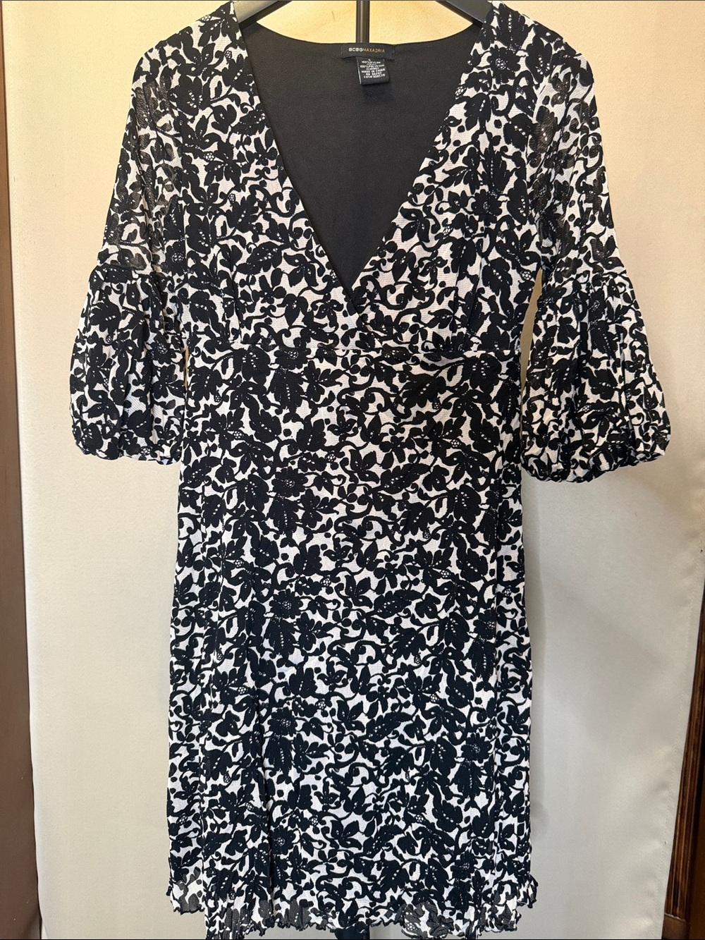 BCBGMaxAzria Black and White Floral Midi Dress